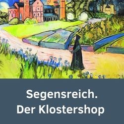 Zu sehen ist ein Gemälde. Dieses zeigt das Kloster Maria Laach. Per Klick landet man im Klostershop Segensreich.